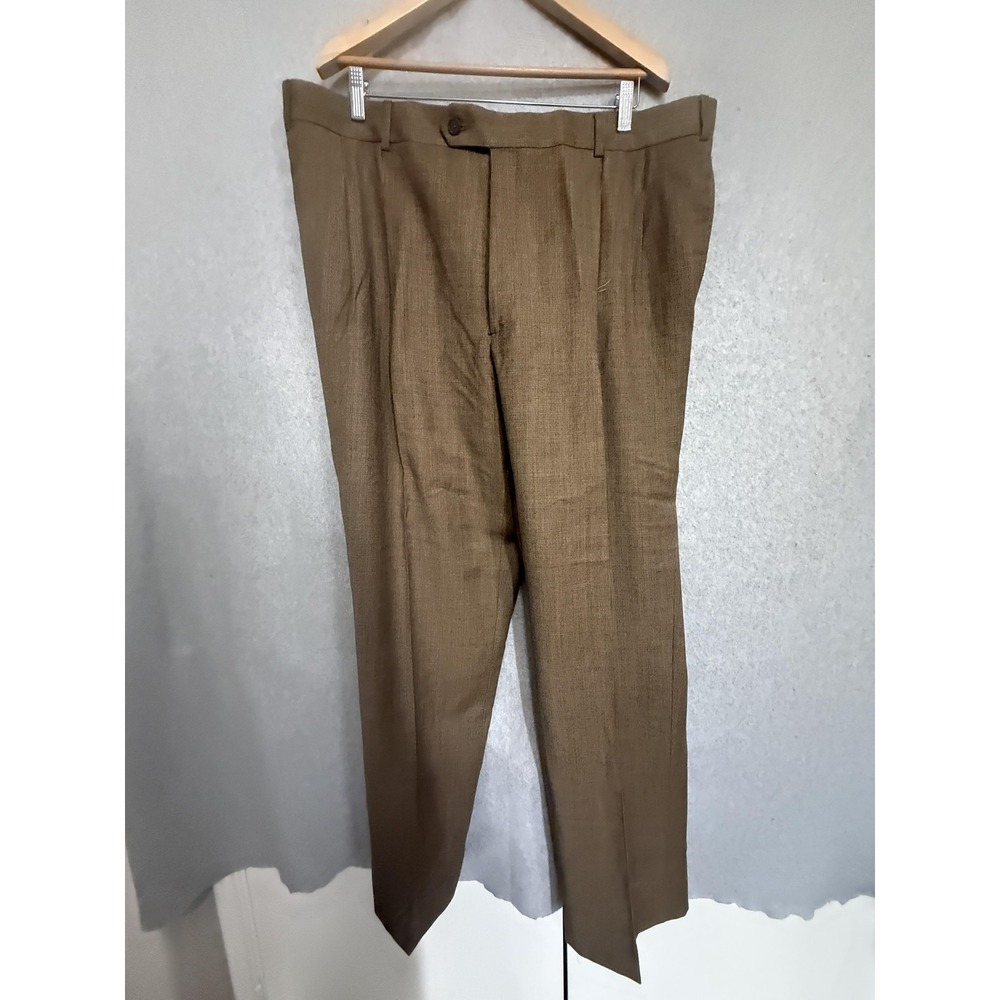 Irvine Park Dress Pants Mens 45x33 Brown Wool Check Pleated Lined‎ Big Tall
